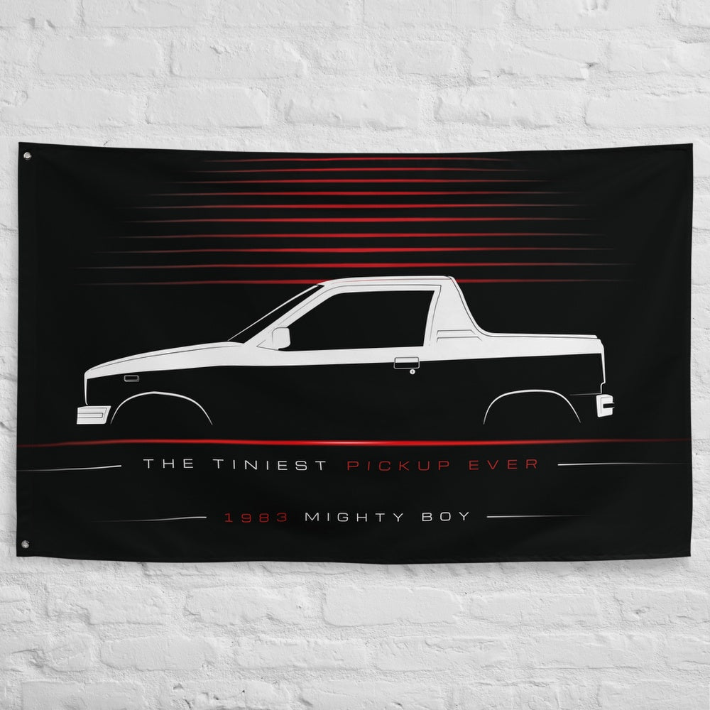 Suzuki Mighty Boy 1983 car silhouette flag - White Brick Wall
