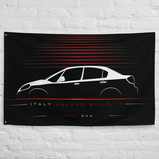 Suzuki SX4 2007 car silhouette flag - White Brick Wall