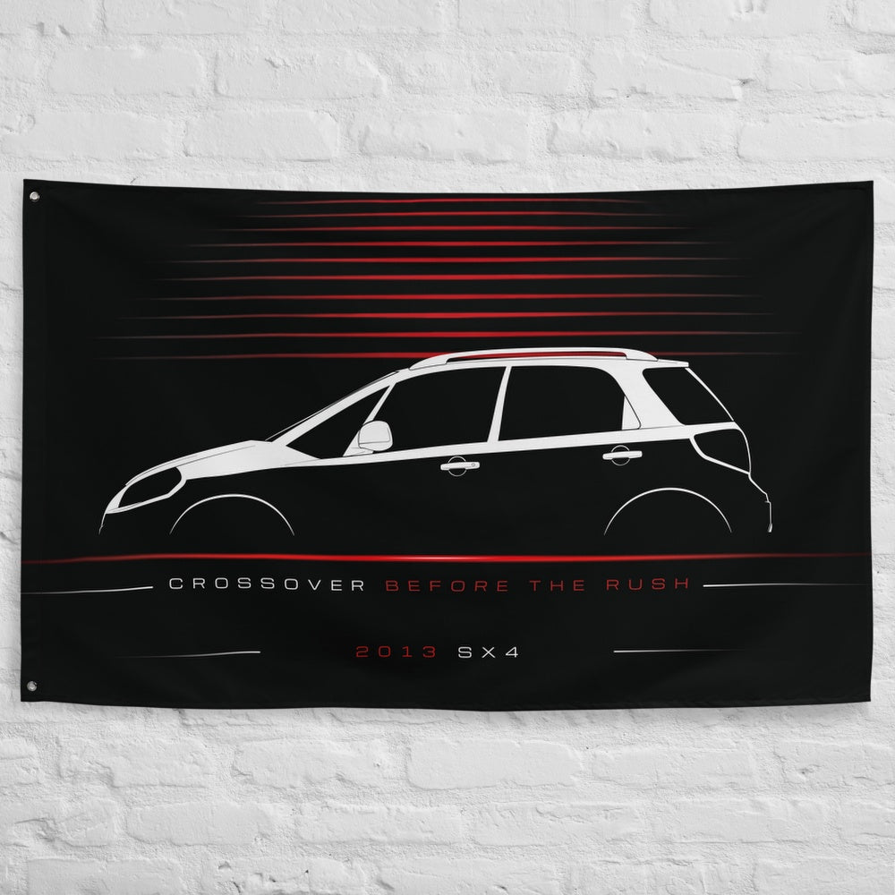 Suzuki SX4 2013 car silhouette flag - White Brick Wall