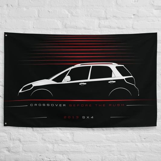 Suzuki SX4 2013 car silhouette flag - White Brick Wall