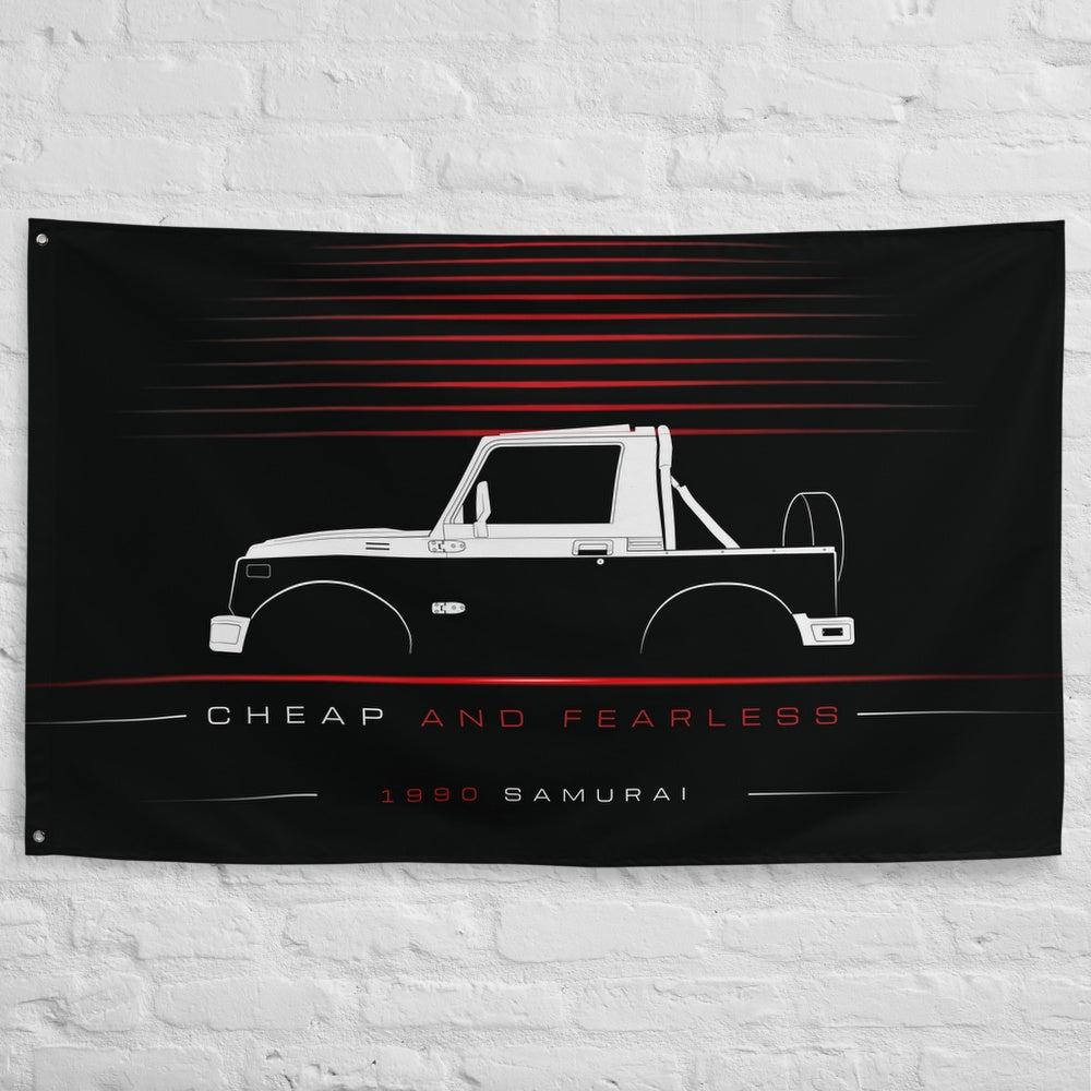 Suzuki Samurai 1990 car silhouette flag - White Brick Wall