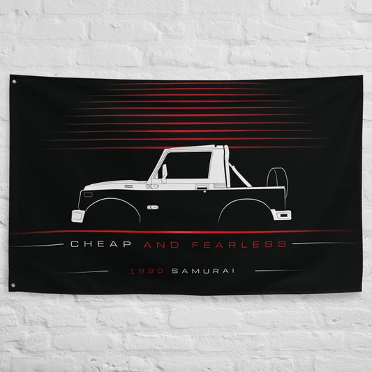 Suzuki Samurai 1990 car silhouette flag - White Brick Wall