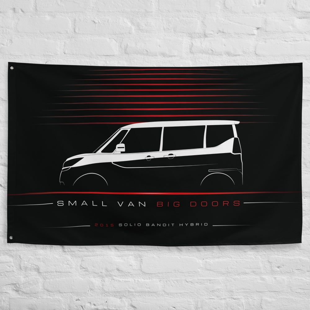 Suzuki Solio Bandit Hybrid 2015 car silhouette flag - White Brick Wall