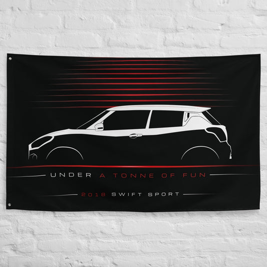 Suzuki Swift Sport 2018 car silhouette flag - White Brick Wall