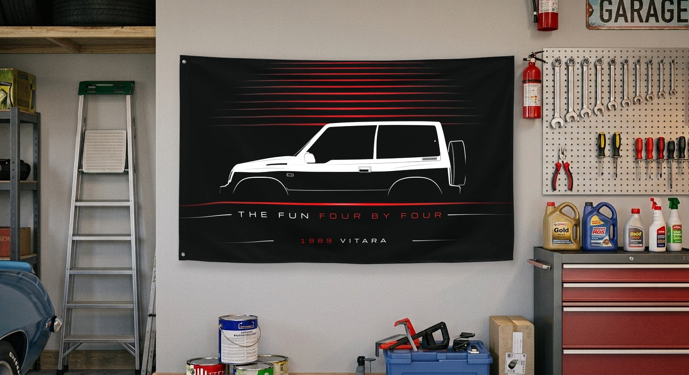 Suzuki Vitara 1989 car silhouette flag - Garage Wall