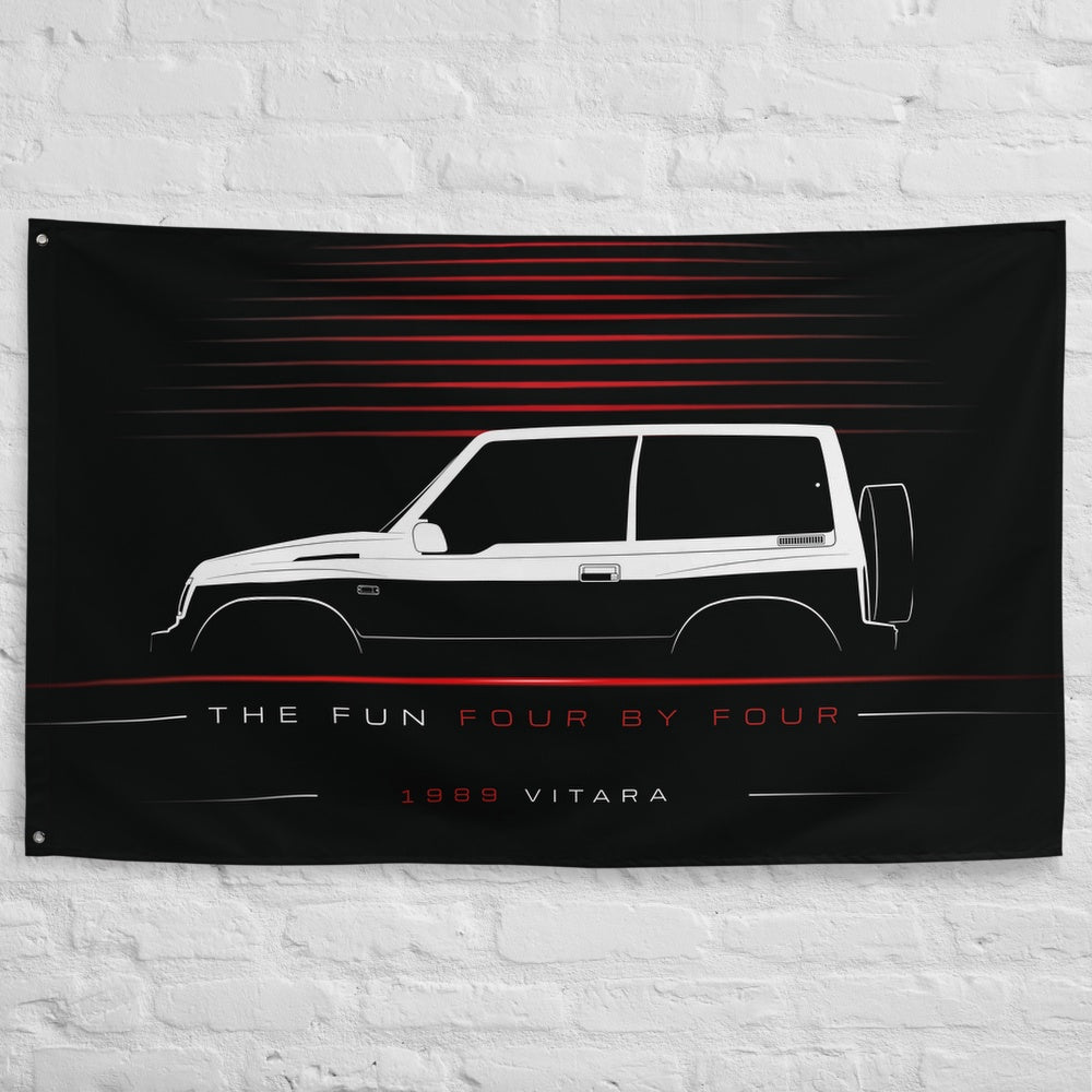 Suzuki Vitara 1989 car silhouette flag - White Brick Wall