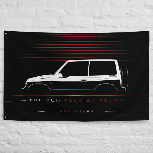 Suzuki Vitara 1989 car silhouette flag - White Brick Wall