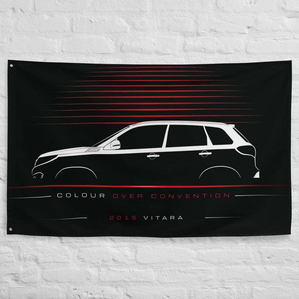 Suzuki Vitara 2015 car silhouette flag - White Brick Wall
