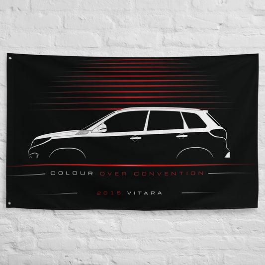 Suzuki Vitara 2015 car silhouette flag - White Brick Wall