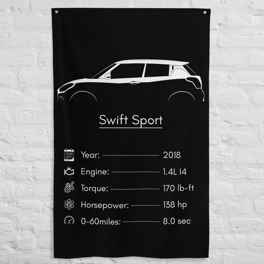 Suzuki Swift Sport 2018 car silhouette spec flag - White Brick Wall