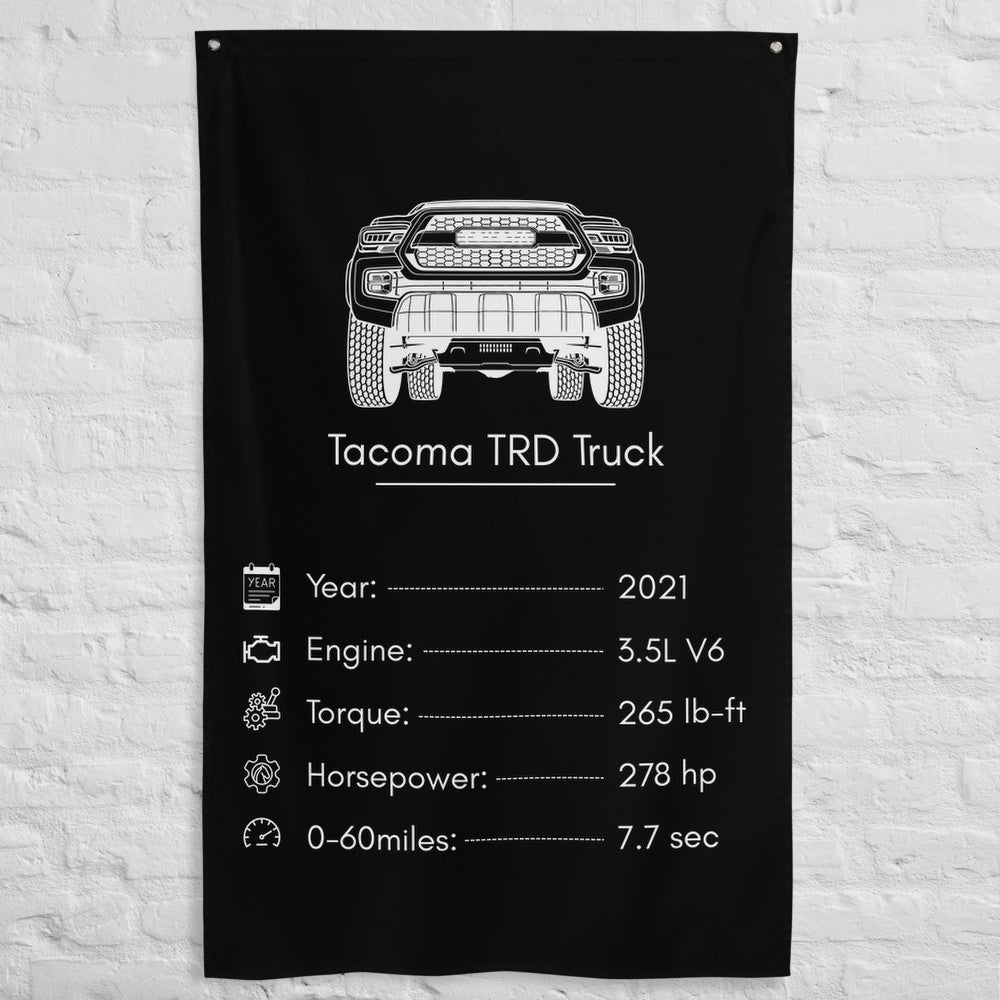 Toyota Tacoma TRD Truck 2021 car silhouette spec flag - White Brick Wall