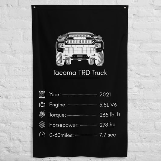 Toyota Tacoma TRD Truck 2021 car silhouette spec flag - White Brick Wall