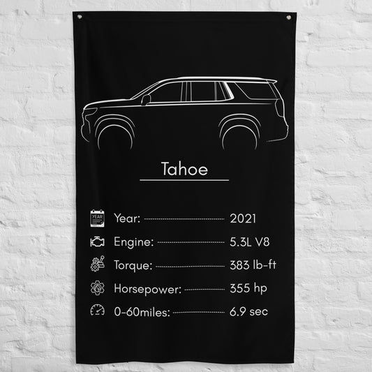 Chevrolet Tahoe 2021 car silhouette spec flag - White Brick Wall