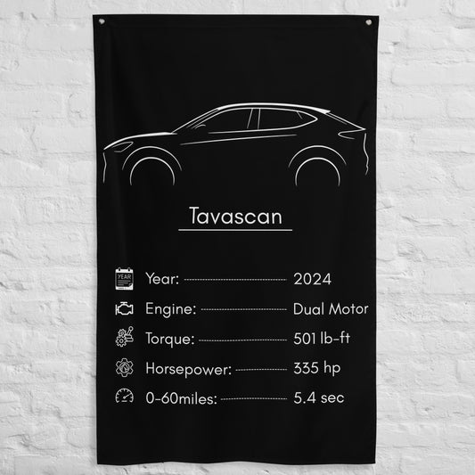 Cupra Tavascan 2024 car silhouette spec flag - White Brick Wall