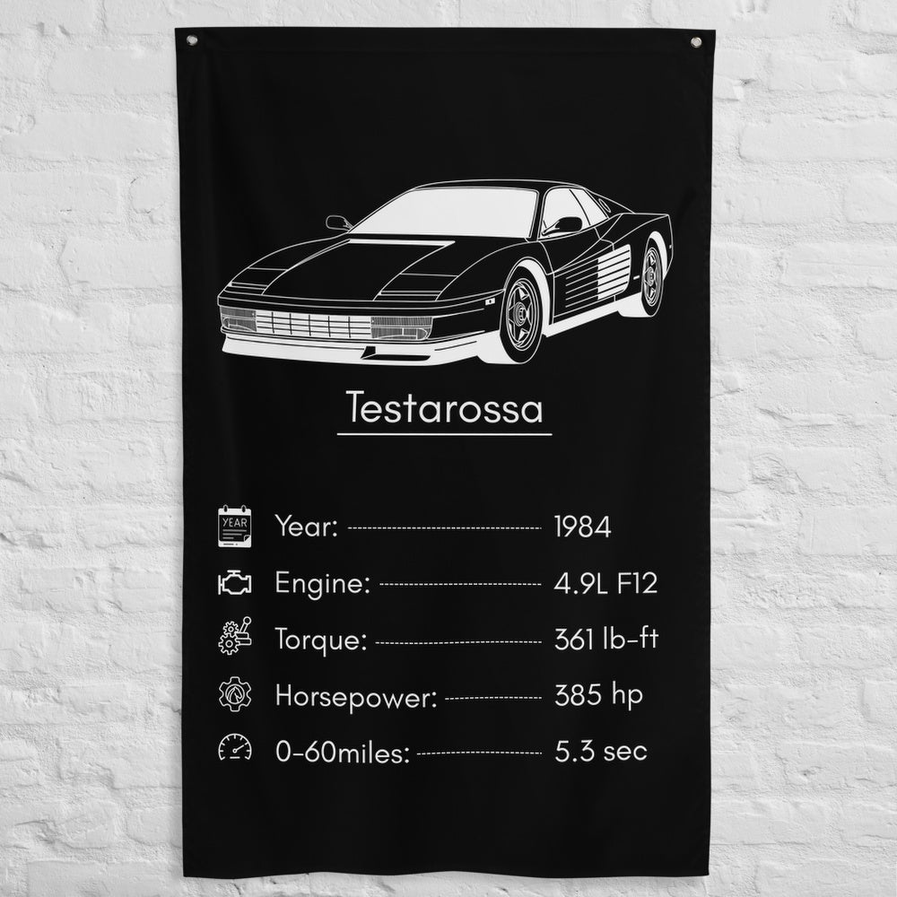 Ferrari Testarossa 1984 car silhouette spec flag - White Brick Wall