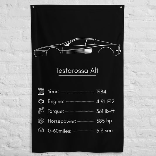 Ferrari Testarossa 1984 (Design 3) car silhouette spec flag - White Brick Wall