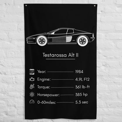 Ferrari Testarossa II 1984 car silhouette spec flag - White Brick Wall
