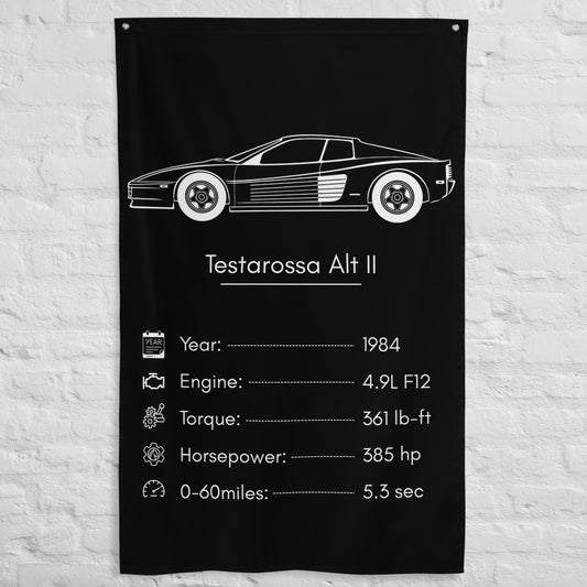 Ferrari Testarossa II 1984 car silhouette spec flag - White Brick Wall