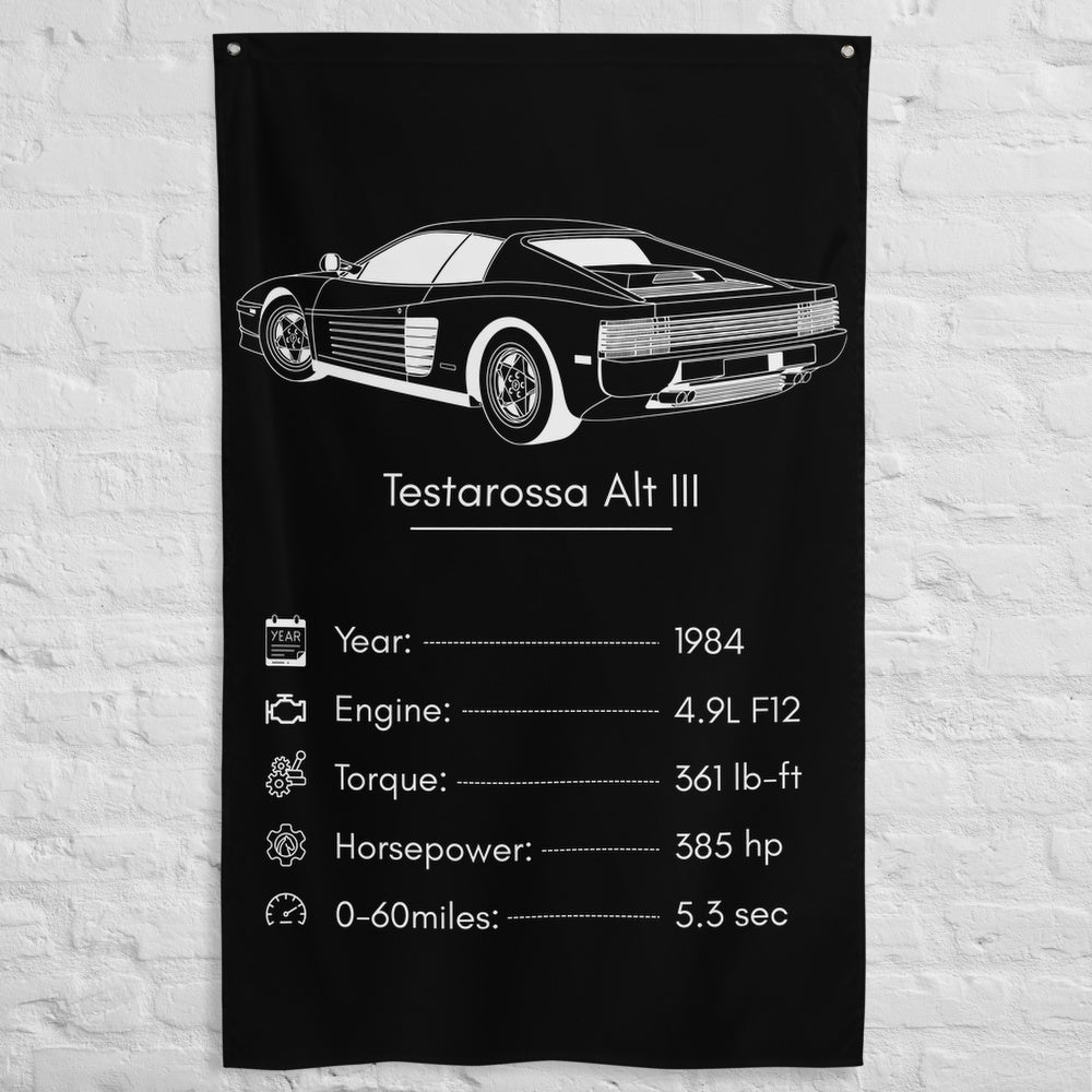 Ferrari Testarossa III 1984 car silhouette spec flag - White Brick Wall