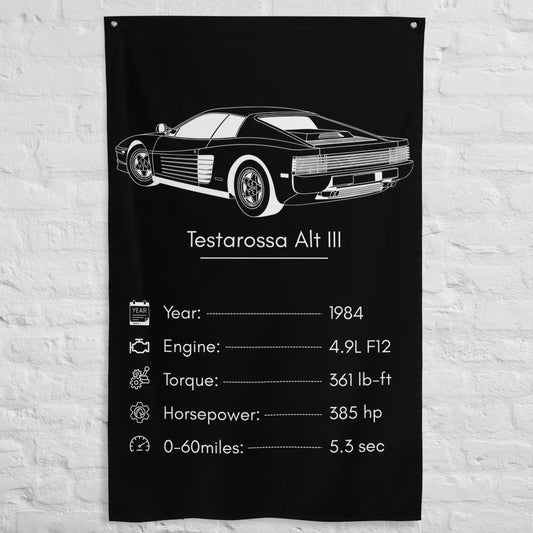 Ferrari Testarossa III 1984 car silhouette spec flag - White Brick Wall