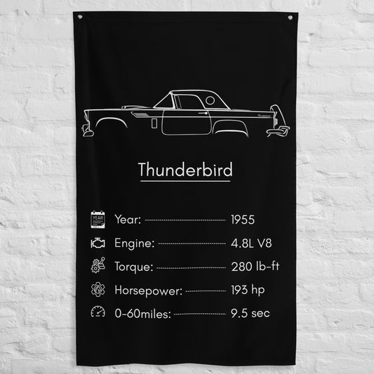 Ford Thunderbird 1955 car silhouette spec flag - White Brick Wall