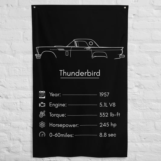 Ford Thunderbird 1957 car silhouette spec flag - White Brick Wall