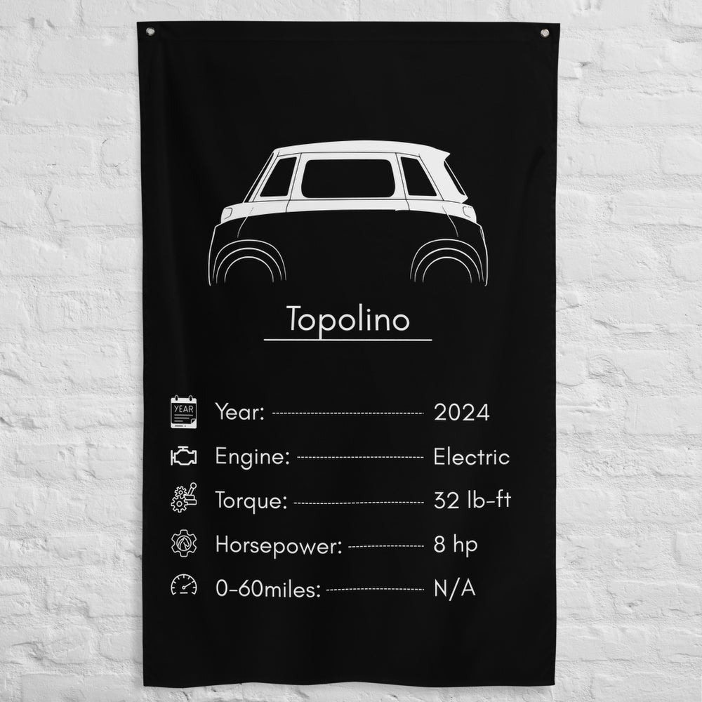 Fiat Topolino 2024 car silhouette spec flag - White Brick Wall