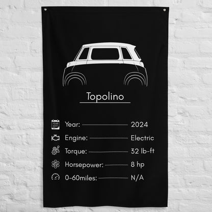Fiat Topolino 2024 car silhouette spec flag - White Brick Wall