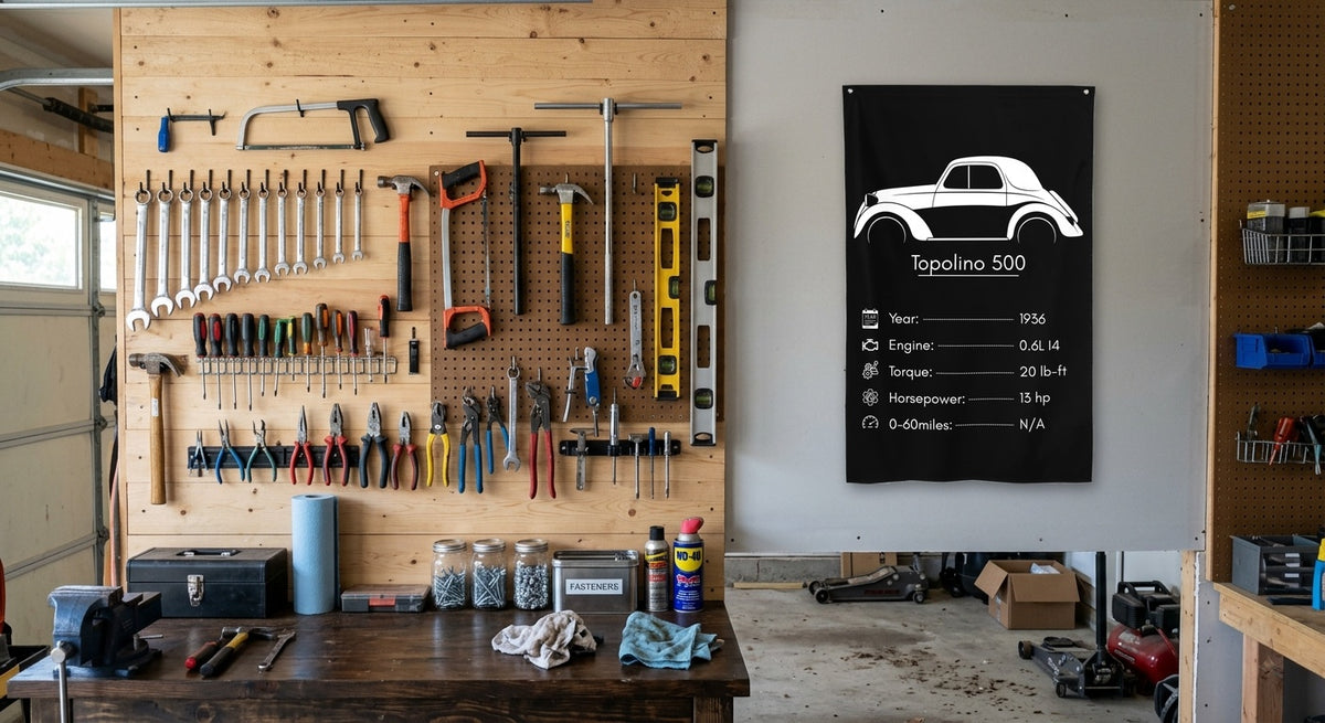 Fiat Topolino 500 1936 car silhouette spec flag - Garage Pegboard Wall