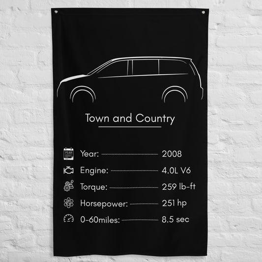 Chrysler Town and Country 2008 car silhouette spec flag - White Brick Wall