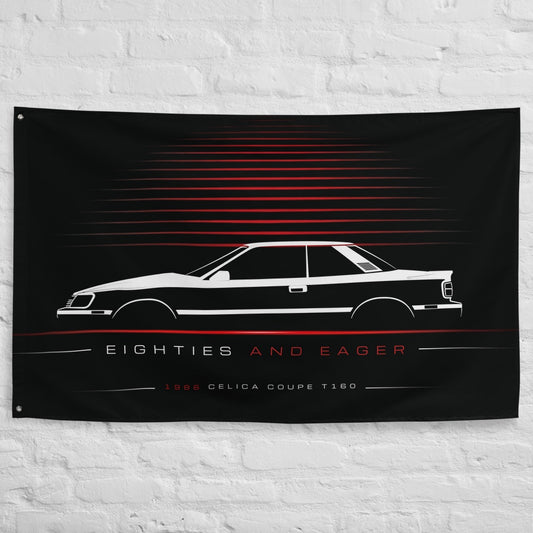 Toyota Celica Sport Coupe T160 1986 car silhouette flag - White Brick Wall