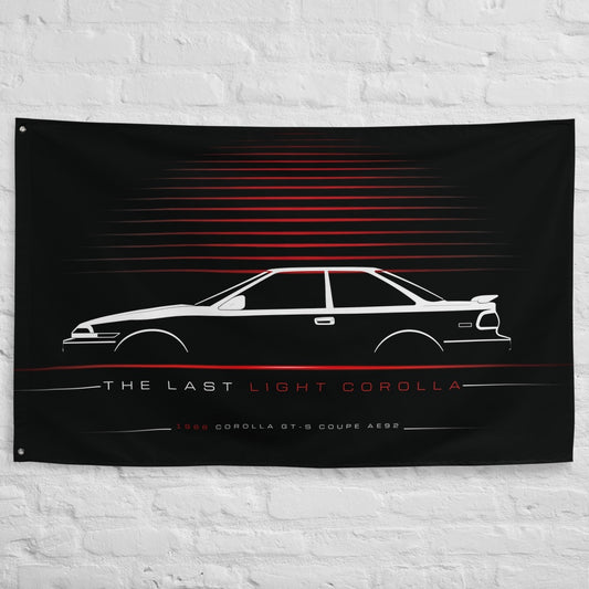 Toyota Corolla GT-S Sport Coupe AE92 1988 car silhouette flag - White Brick Wall