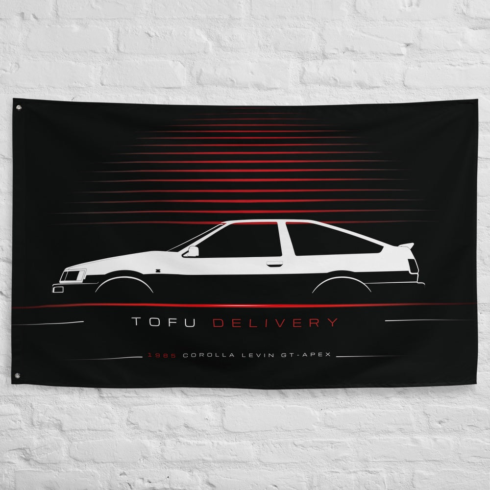 Toyota Corolla Levin GT-Apex AE86 1985 car silhouette flag - White Brick Wall