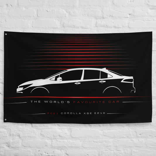 Toyota Corolla XSE E210 2021 car silhouette flag - White Brick Wall