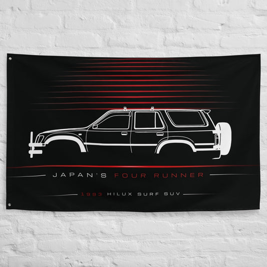 Toyota Hilux Surf SUV 1993 car silhouette flag - White Brick Wall
