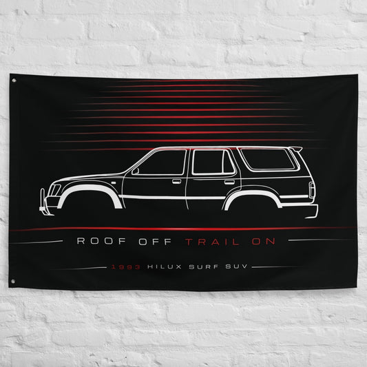 Toyota Hilux Surf SUV 1993 car silhouette flag - White Brick Wall