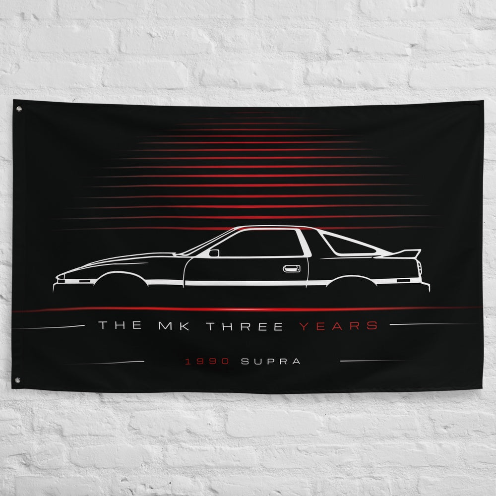 Toyota Supra 1990 car silhouette flag - White Brick Wall