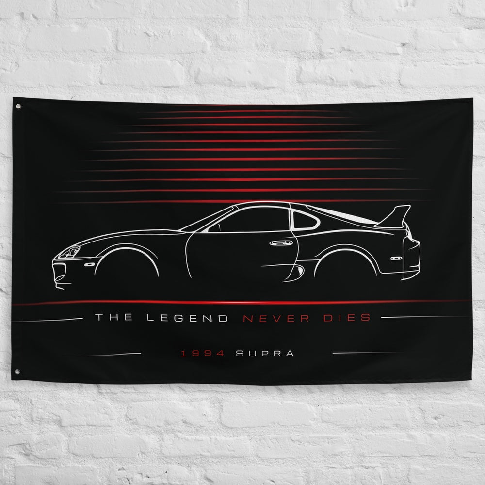 Toyota Supra 1994 car silhouette flag - White Brick Wall