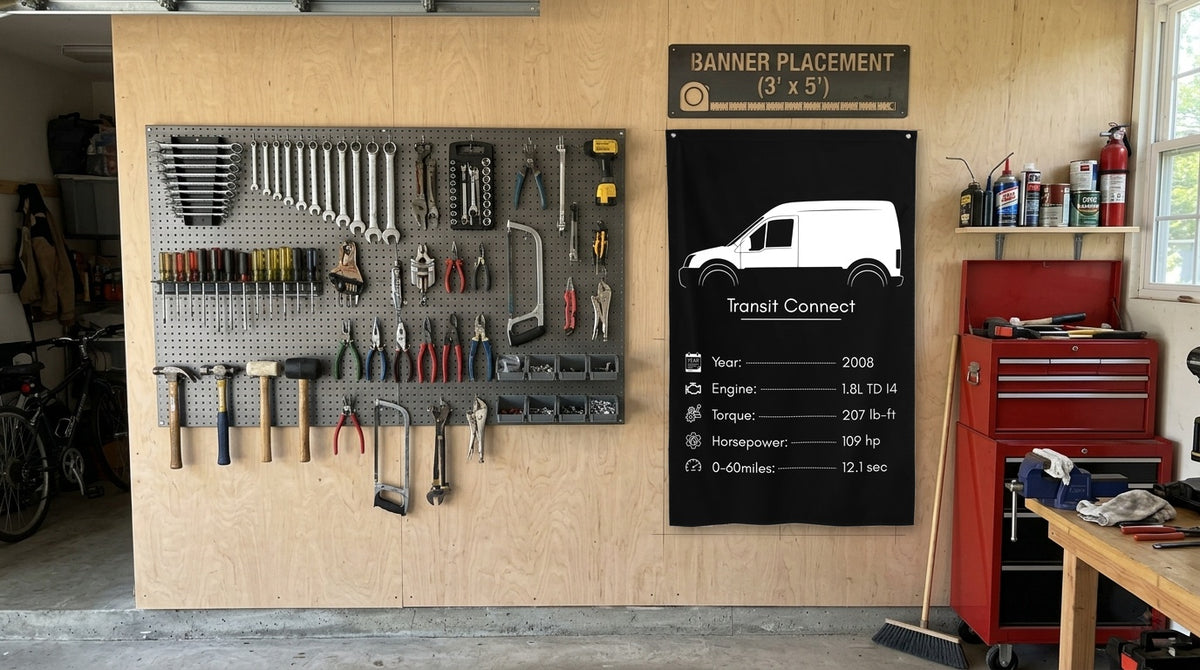 Ford Transit Connect 2008 car silhouette spec flag - Garage Plywood Wall