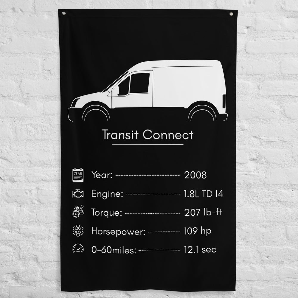 Ford Transit Connect 2008 car silhouette spec flag - White Brick Wall