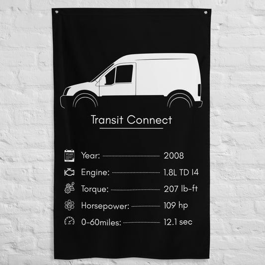 Ford Transit Connect 2008 car silhouette spec flag - White Brick Wall