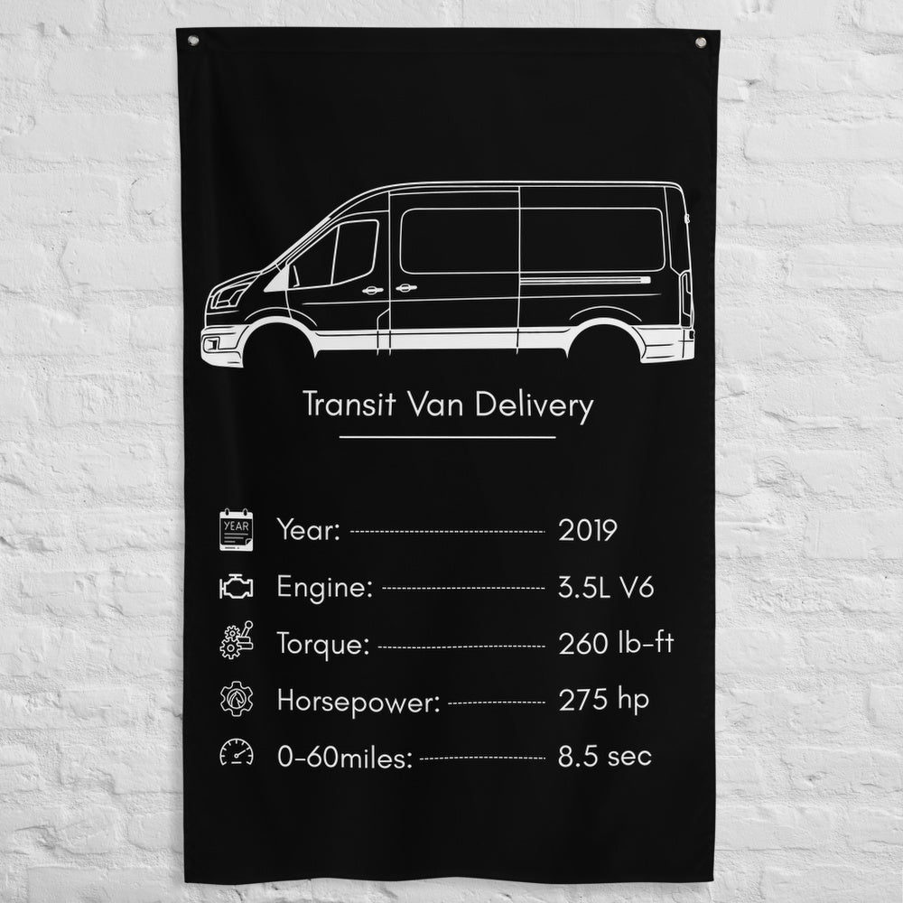 Ford Transit Van Delivery 2019 car silhouette spec flag - White Brick Wall