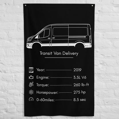 Ford Transit Van Delivery 2019 car silhouette spec flag - White Brick Wall