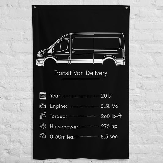 Ford Transit Van Delivery 2019 car silhouette spec flag - White Brick Wall