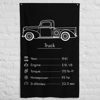 Ford Truck 1941 car silhouette spec flag - White Brick Wall