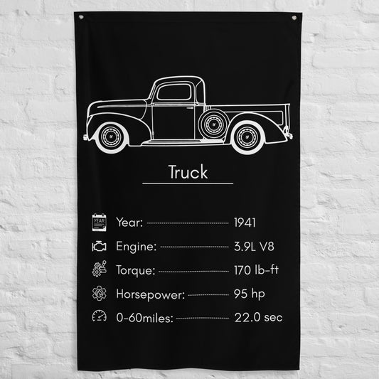 Ford Truck 1941 car silhouette spec flag - White Brick Wall