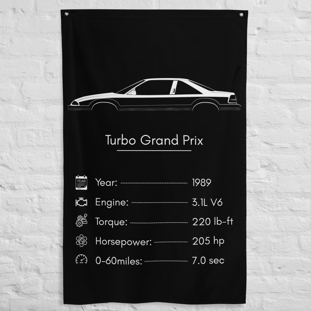 Pontiac Turbo Grand Prix 1989 car silhouette spec flag - White Brick Wall