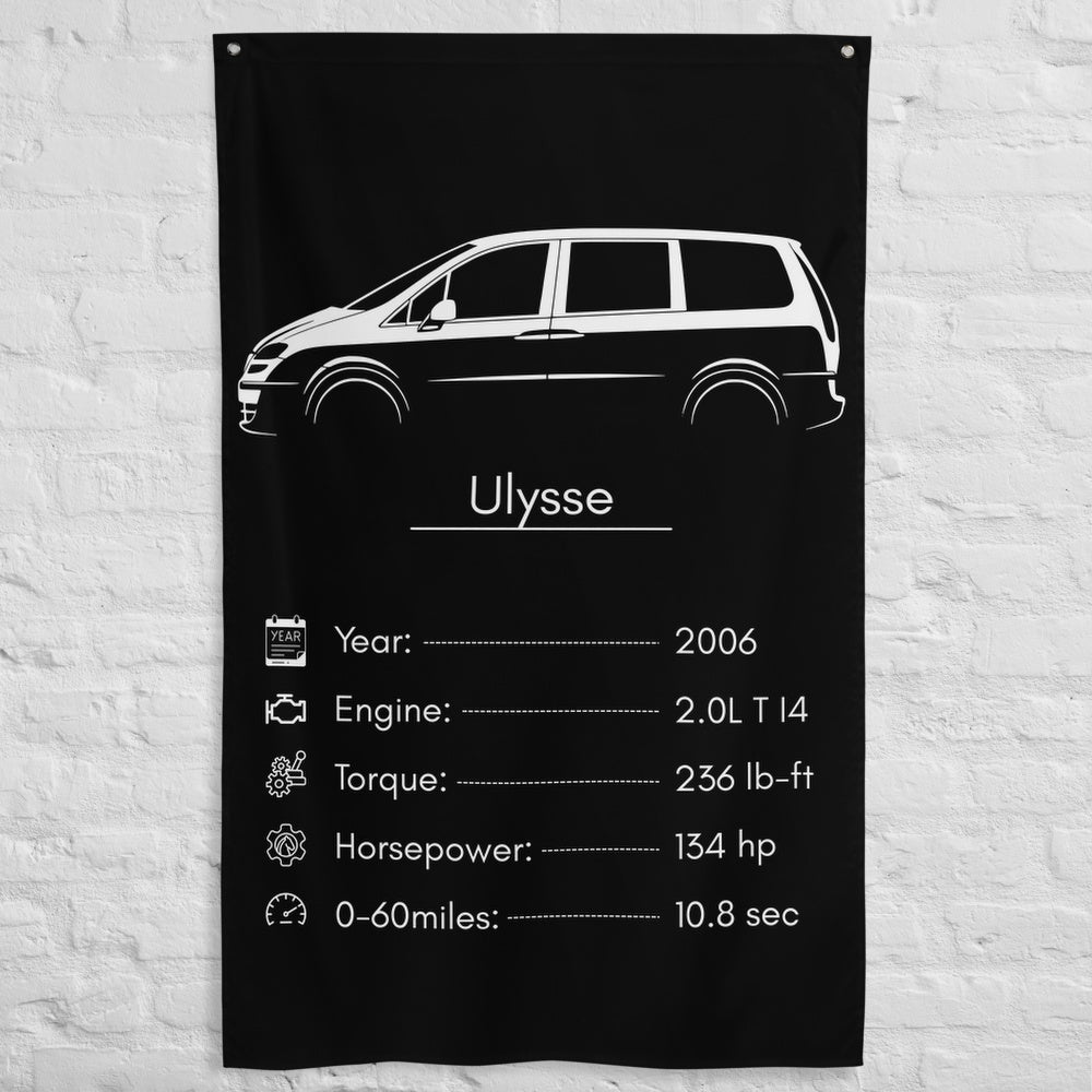 Fiat Ulysse 2006 car silhouette spec flag - White Brick Wall