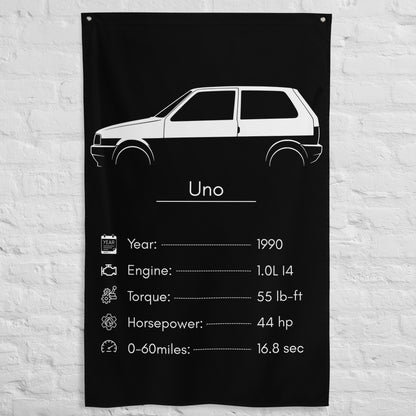 Fiat Uno 1990 car silhouette spec flag - White Brick Wall