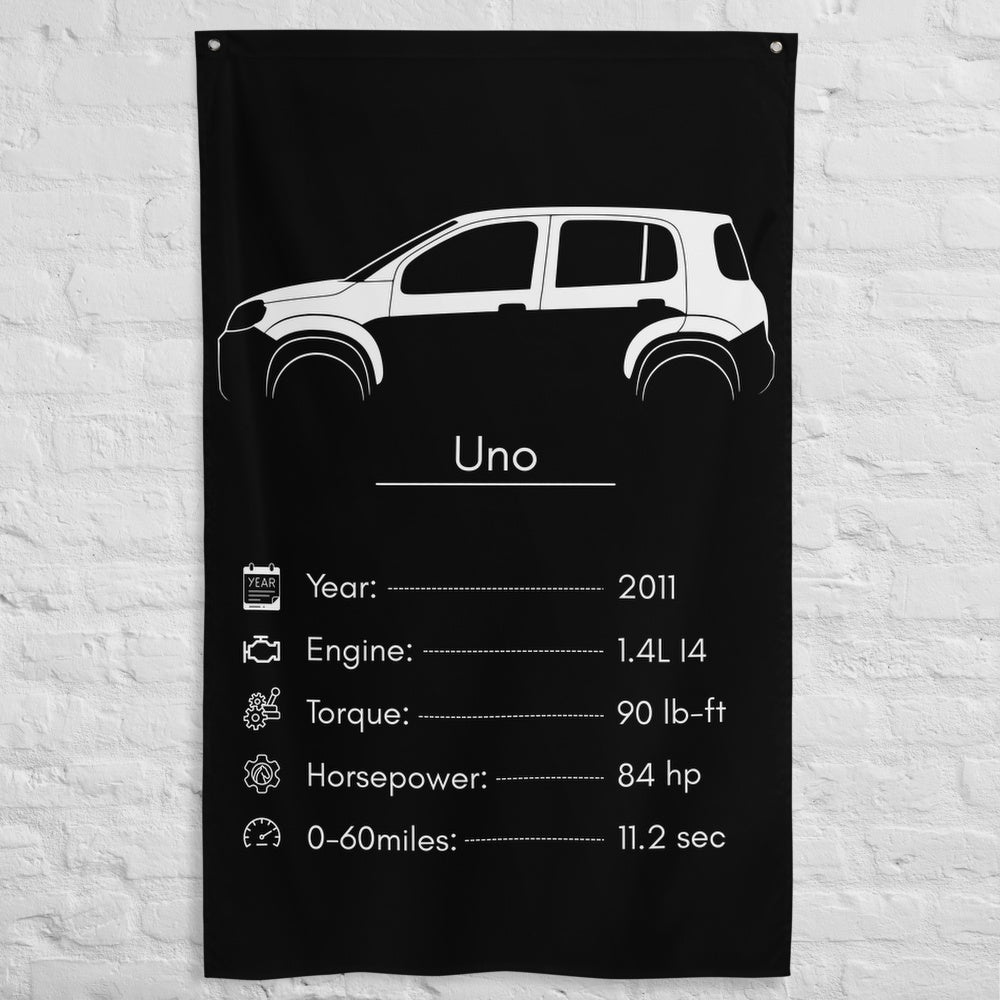 Fiat Uno 2011 car silhouette spec flag - White Brick Wall